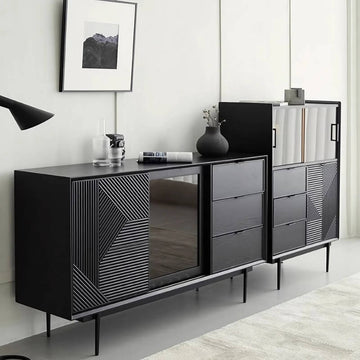 59.1″ Black Vintage Sideboard - Engineered Wood with 3 Drawers, 2 Shelves, and Doors